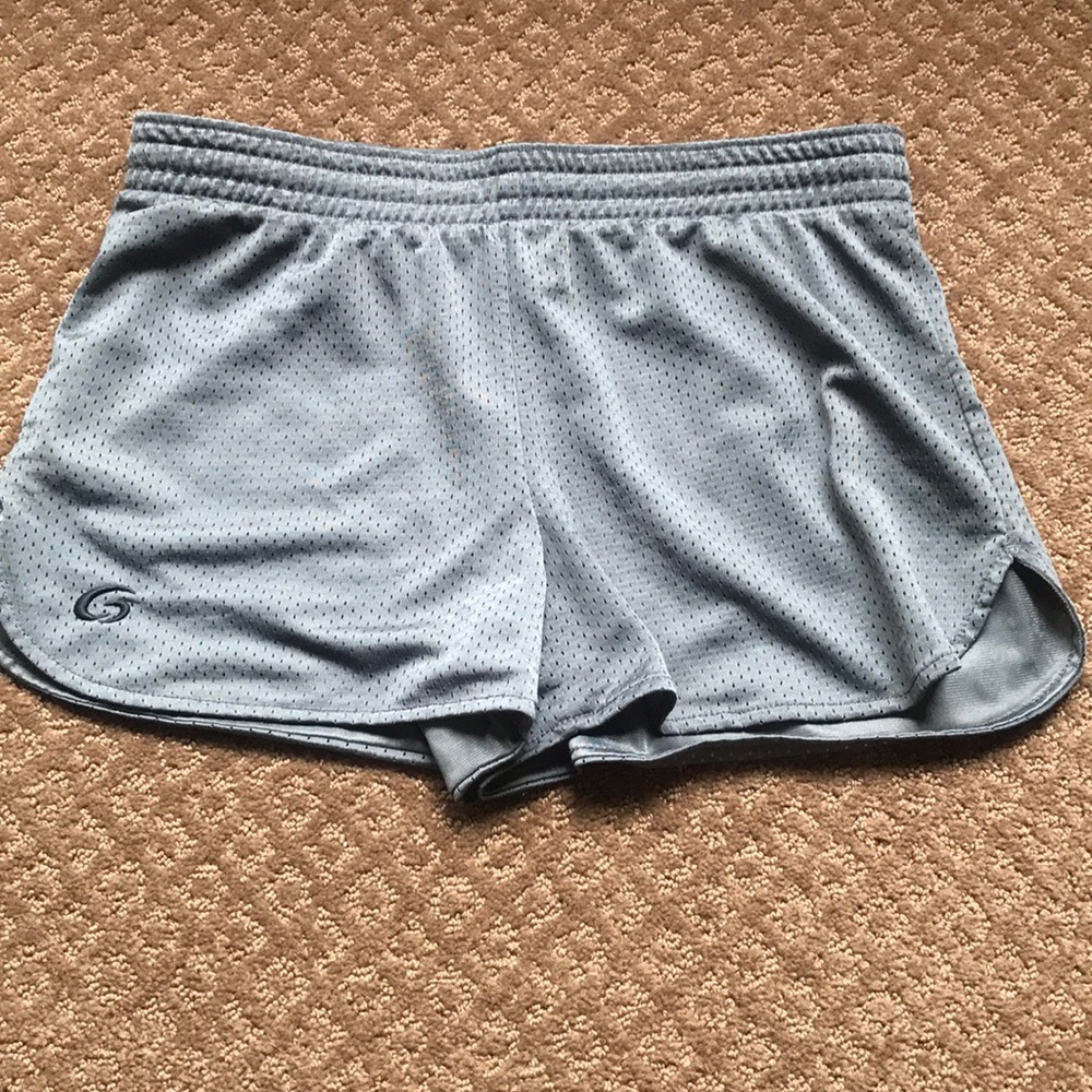 Grey athletic shorts.